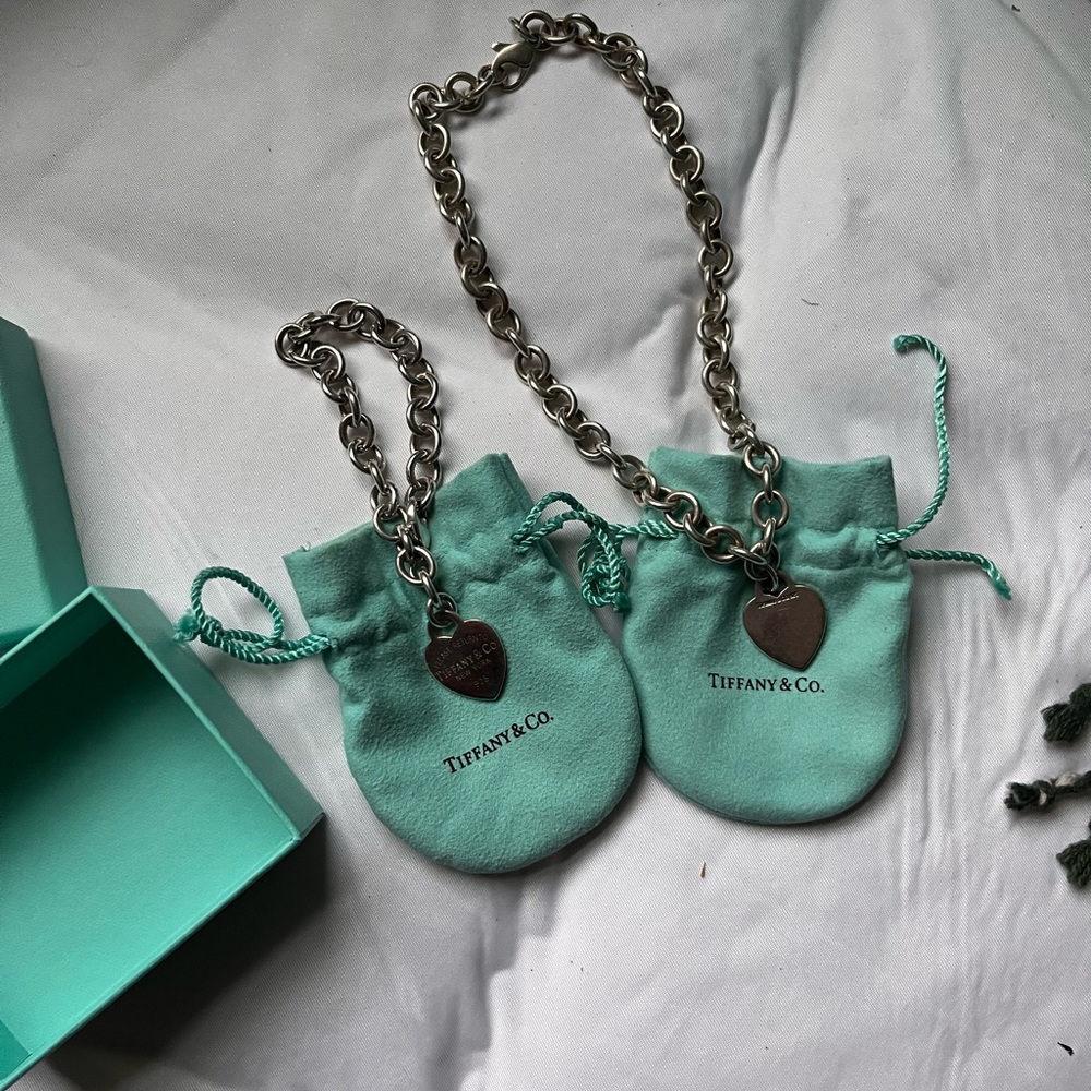 Tiffany & Co heart necklace and bracelet with bags and box